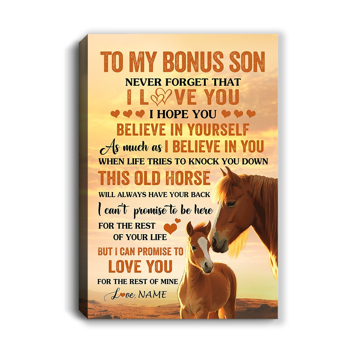 Personalized To My Bonus Son Canvas From Stepmom Stepdad This Old Horse Love You Stepson Birthday Gifts Graduation Christmas Custom Wall Art Print Framed Canvas | teecentury
