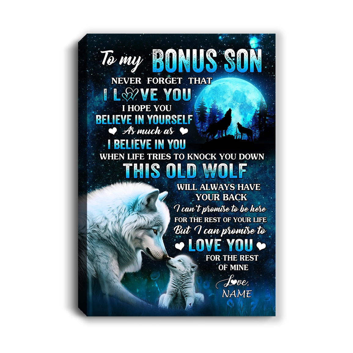 Personalized To My Bonus Son Canvas From Stepmom Stepdad This Old Wolf Love Stepson Birthday Gifts Graduation Christmas Custom Wall Art Print Framed Canvas | teecentury