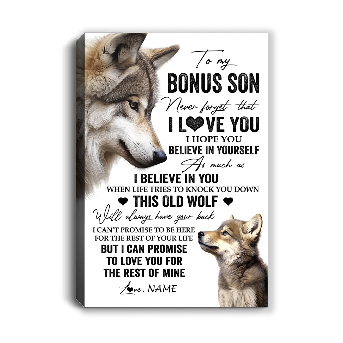 Personalized To My Bonus Son Canvas From Stepmom Stepdad This Old Wolf Love You Stepson Birthday Gifts Graduation Christmas Custom Wall Art Print Framed Canvas | teecentury
