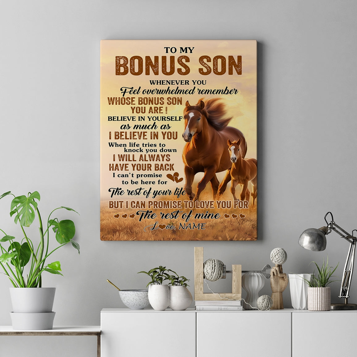 Personalized To My Bonus Son Canvas From Stepmom Stepdad Whenever You Feel Horse Stepson Birthday Gifts Graduation Christmas Custom Wall Art Print Framed Canvas | teecentury