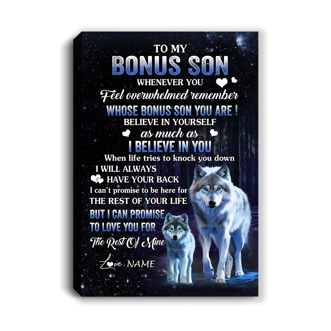 Personalized To My Bonus Son Canvas From Stepmom Stepdad Whenever You Feel Wolf Stepson Birthday Gifts Graduation Christmas Custom Wall Art Print Framed Canvas | teecentury