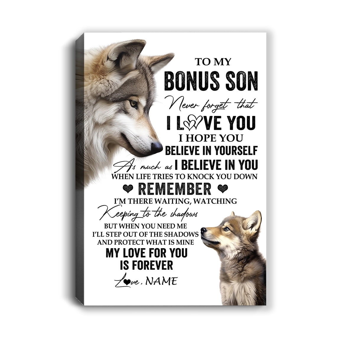 Personalized To My Bonus Son Canvas From Stepmom Stepdad Wolf My Love For You Is Forever Stepson Birthday Gifts Christmas Custom Wall Art Print Framed Canvas | teecentury