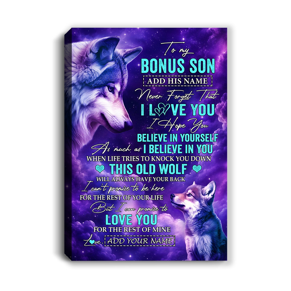 Personalized To My Bonus Son Canvas From Stepmom Stepdad Wolf Never Forget I Love You Stepson Birthday Gifts Graduation Christmas Custom Wall Art Framed Canvas | teecentury