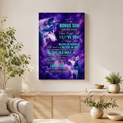 Personalized To My Bonus Son Canvas From Stepmom Stepdad Wolf Never Forget I Love You Stepson Birthday Gifts Graduation Christmas Custom Wall Art Framed Canvas | teecentury