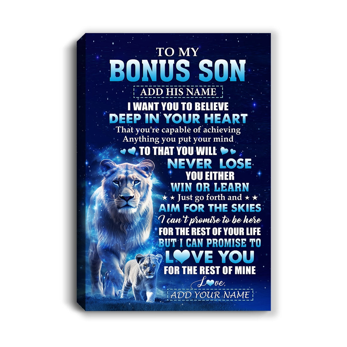 Personalized To My Bonus Son Canvas From Stepmother Believe Your Heart Stepson Gift Birthday Graduation Christmas Custom Wall Art Print Framed Canvas | teecentury