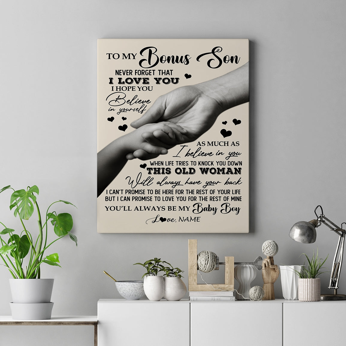 Personalized To My Bonus Son Canvas From Stepmother Never Forget That I Love You Stepson For Birthday Gifts Graduation Christmas Custom Wall Art Print Framed Canvas | teecentury