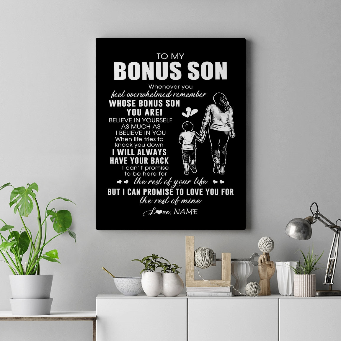Personalized To My Bonus Son Canvas From Stepmother Whenever You Feel Overwhelmed Stepson Birthday Gifts Graduation Christmas Custom Wall Art Print Framed Canvas | teecentury