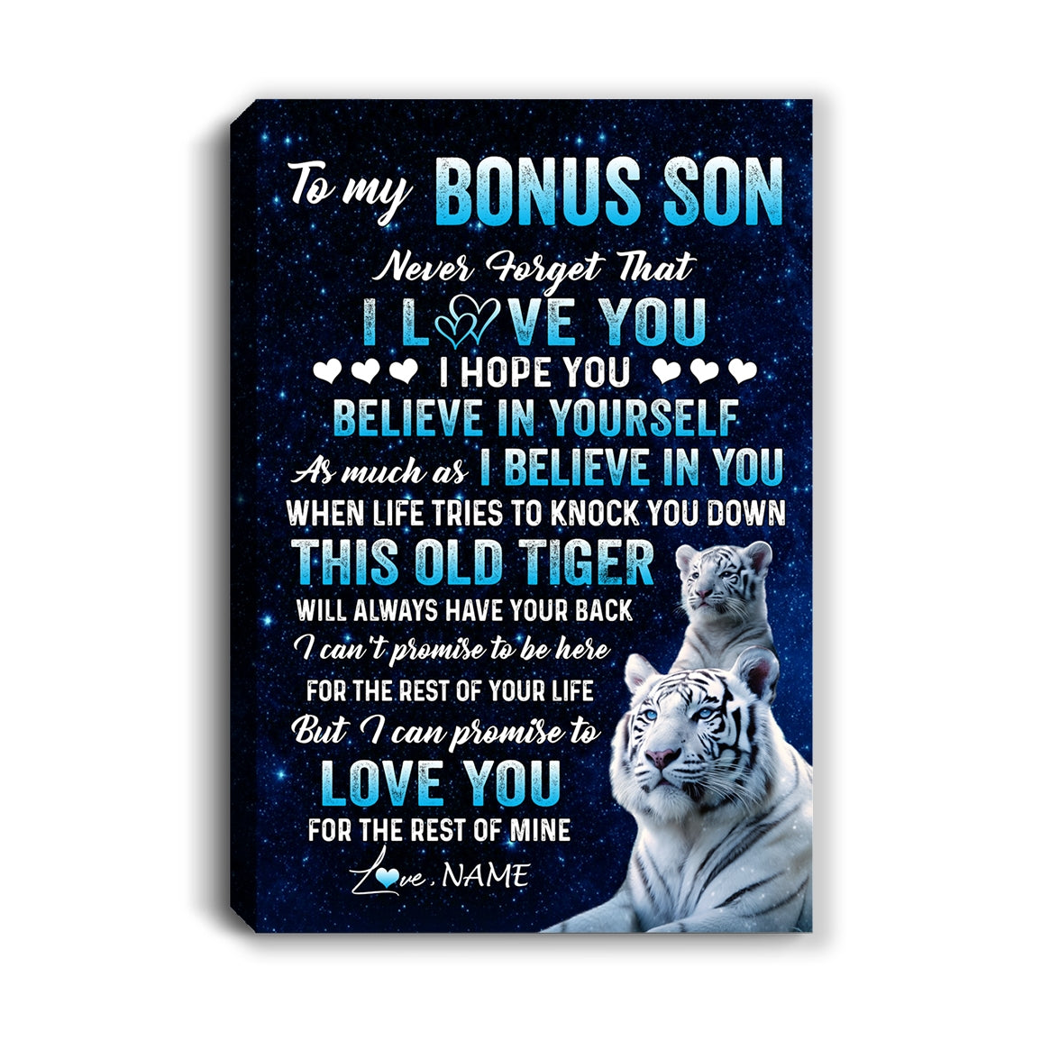 Personalized To My Bonus Son Canvas Gift From Stepdad Stepmom This Old Tiger Love You Stepson Birthday Graduation Christmas Custom Wall Art Print Framed Canvas | teecentury