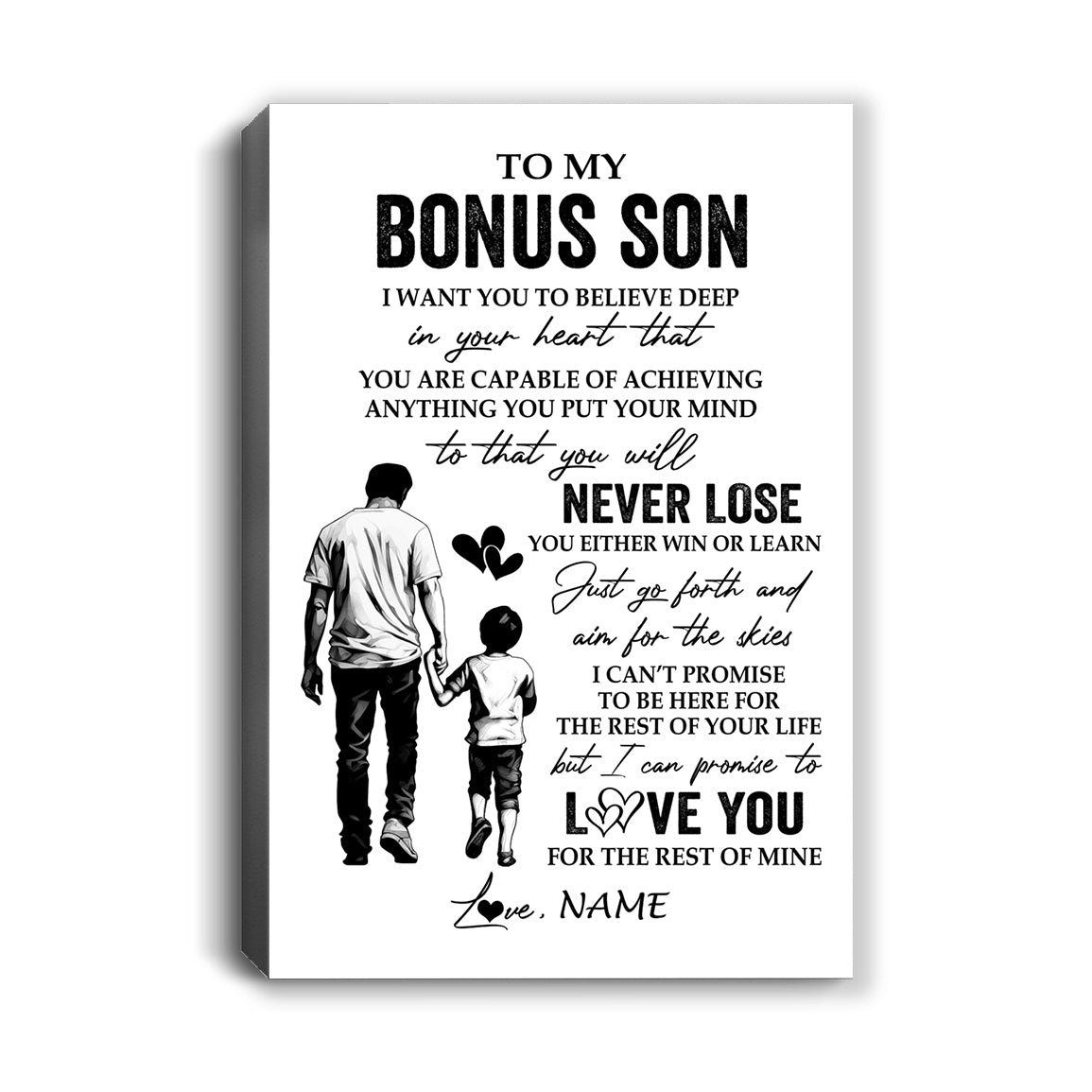 Personalized To My Bonus Son Canvas You Will Never Lose From Bonus Dad Stepfather Stepson Birthday Gifts Graduation Christmas Custom Wall Art Print Framed Canvas | teecentury