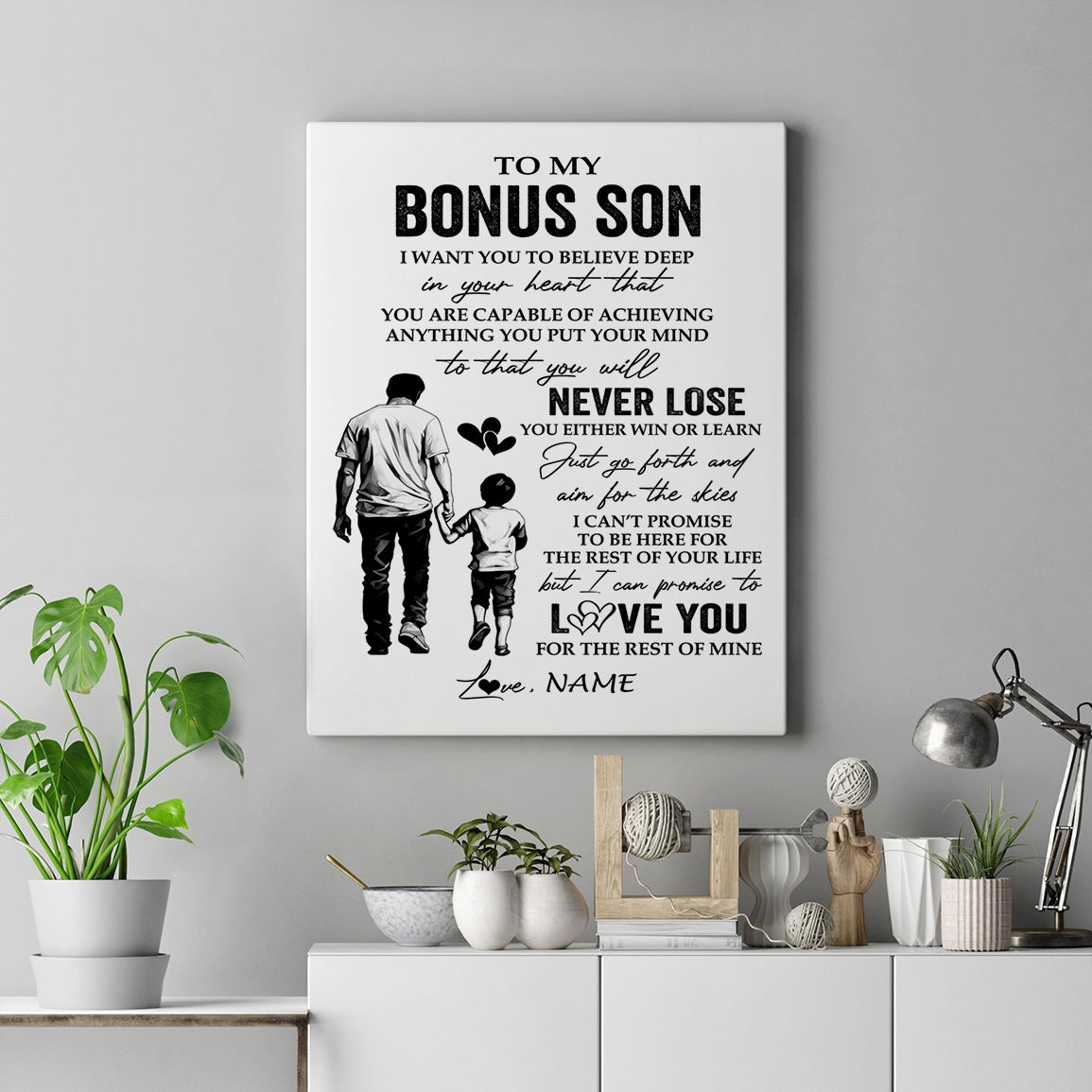 Personalized To My Bonus Son Canvas You Will Never Lose From Bonus Dad Stepfather Stepson Birthday Gifts Graduation Christmas Custom Wall Art Print Framed Canvas | teecentury
