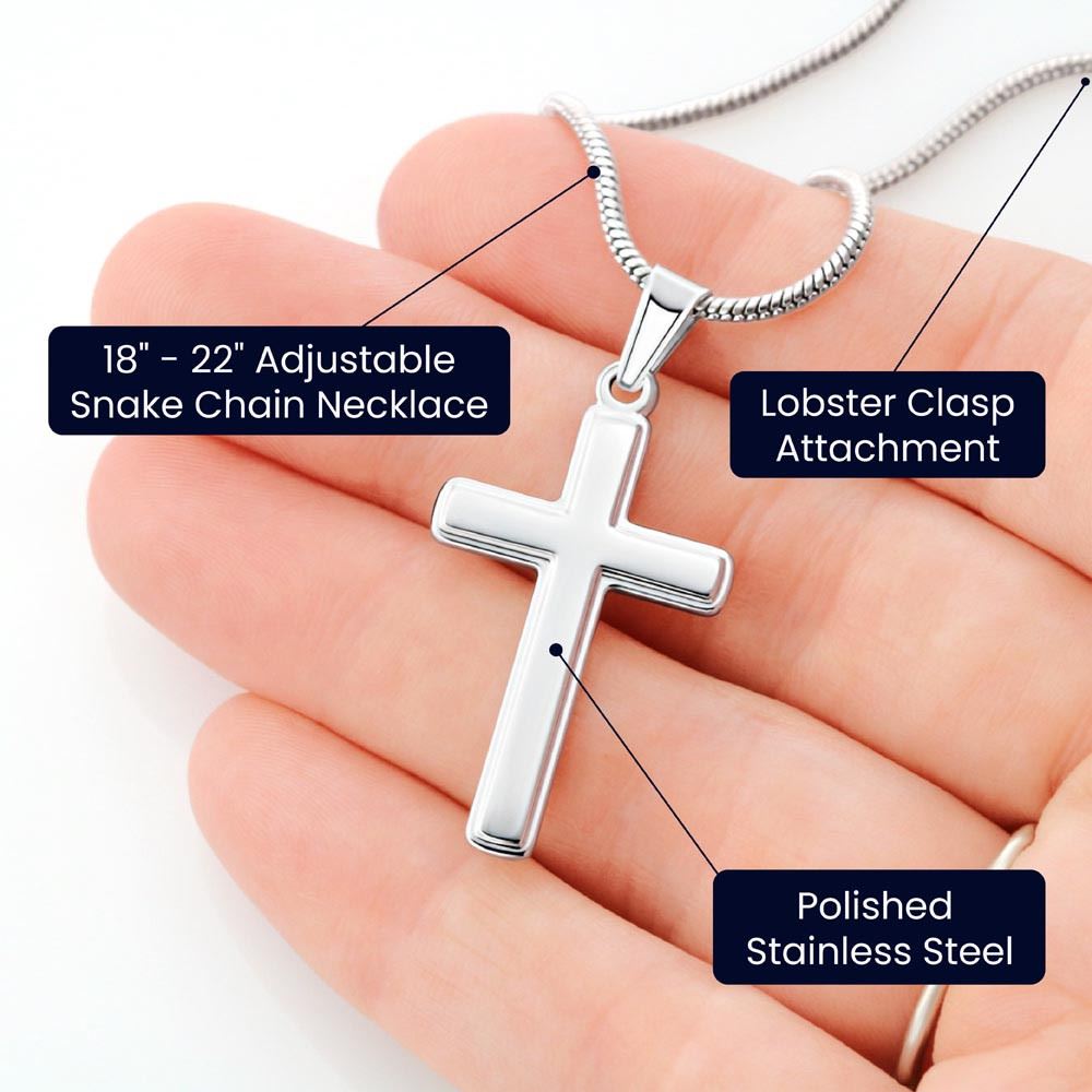Stainless Cross Necklace Stainless Steel | 4 | Personalized To My Bonus Son Cross Necklace From Stepdad Stepmom Strength And Faith Stepson Birthday Christmas Graduation Customized Gift Box Message Card | teecentury