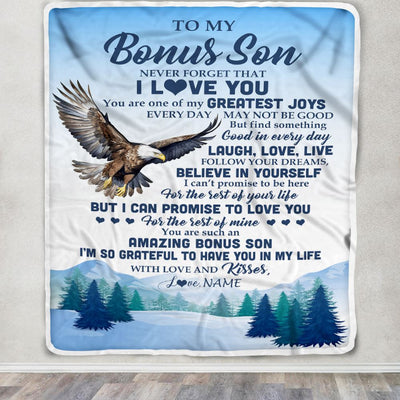 Personalized To My Bonus Son Eagle Blanket From Mom Never Forget That I Love You Stepson Gift Birthday Graduation Christmas Customized Gift Fleece Blanket | teecentury