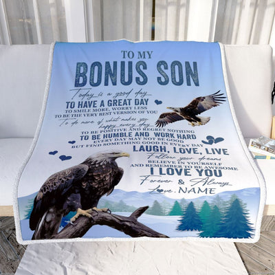 Personalized To My Bonus Son Eagle Blanket From Stepmother Stepdad Every Day Laugh Love Live Stepson Birthday Gifts Christmas Customized Fleece Throw Blanket | teecentury