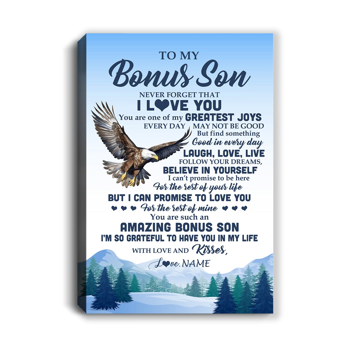 Personalized To My Bonus Son Eagle Canvas From Mom Never Forget That I Love You Stepson Gift Birthday Graduation Christmas Custom Wall Art Print Framed Canvas | teecentury