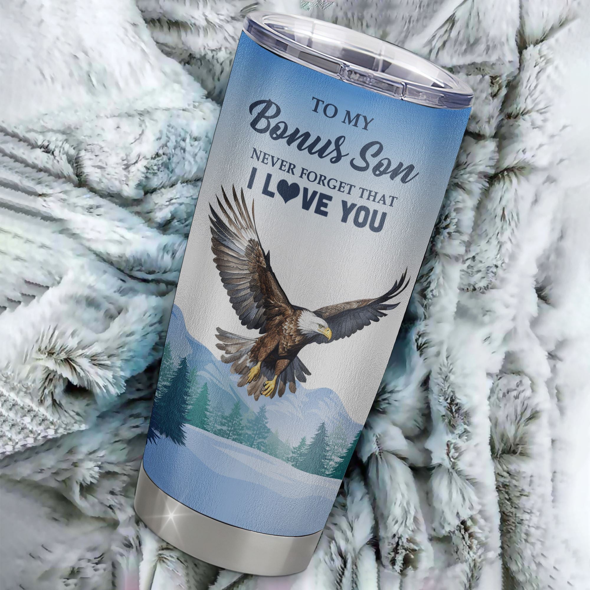 Personalized To My Bonus Son Eagle Tumbler From Mom Stainless Steel Cup Never Forget That I Love You Stepson Gift Birthday Graduation Christmas Travel Mug | teecentury