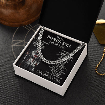 Cuban Link Chain Necklace Stainless Steel | 2 | Personalized To My Bonus Son From Stepdad Stepmom Necklace I Am The Storm Knight Templar Birthday Gifts For Stepson Christmas Custom Gift Box Message Card | https://teecentury.