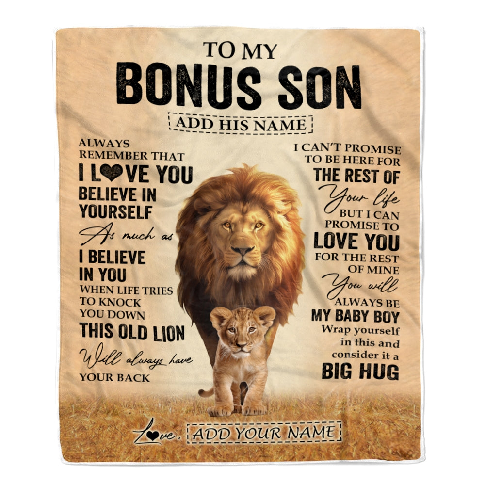Personalized To My Bonus Son Gifts Blanket From Stepdad Always Remember Lion Gifts For Stepson Birthday Graduation Christmas Customized Fleece Throw Blanket | teecentury