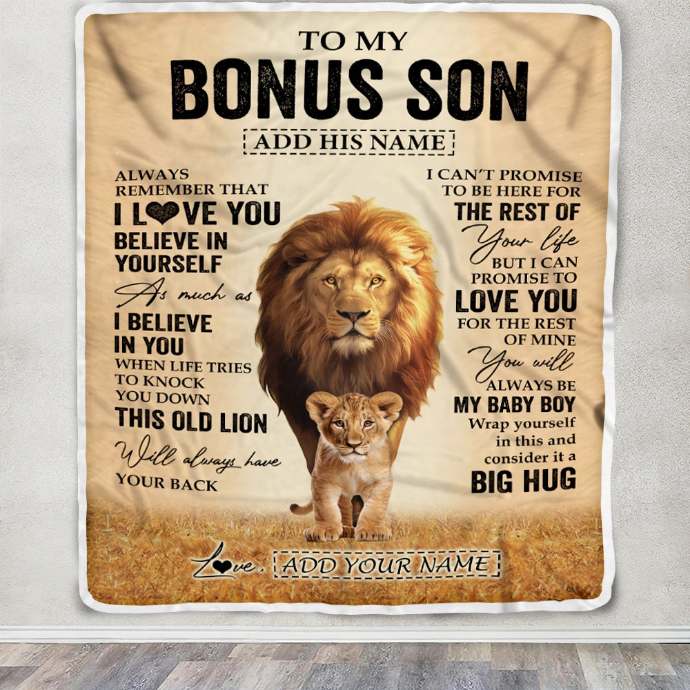 Personalized To My Bonus Son Gifts Blanket From Stepdad Always Remember Lion Gifts For Stepson Birthday Graduation Christmas Customized Fleece Throw Blanket | teecentury