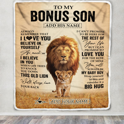 Personalized To My Bonus Son Gifts Blanket From Stepdad Always Remember Lion Gifts For Stepson Birthday Graduation Christmas Customized Fleece Throw Blanket | teecentury