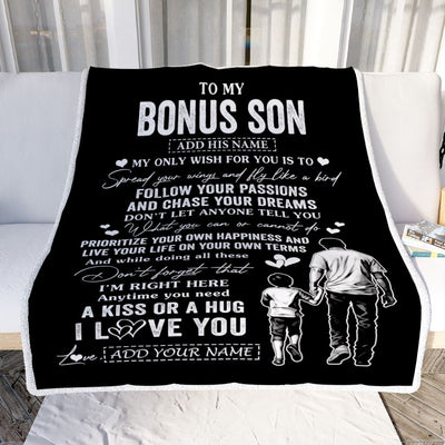 Personalized To My Bonus Son Gifts Blanket From Stepdad My Only Wish For You Stepson Birthday Gifts Graduation Christmas Customized Fleece Throw Blanket | teecentury