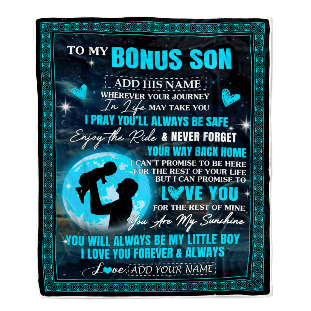 Personalized To My Bonus Son Gifts Blanket From Stepdad Promise To Love You Gifts For Stepson Birthday Graduation Christmas Custom Fleece Throw Blanket | teecentury
