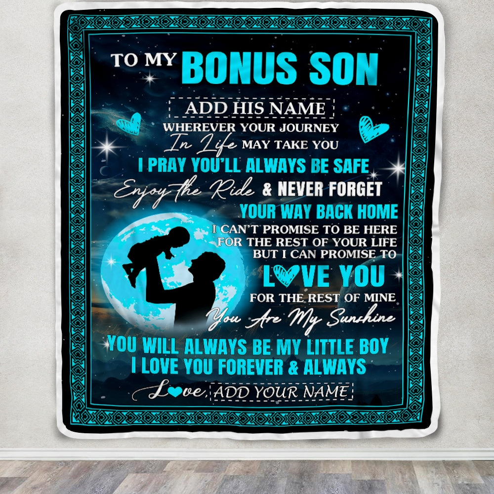 Personalized To My Bonus Son Gifts Blanket From Stepdad Promise To Love You Gifts For Stepson Birthday Graduation Christmas Custom Fleece Throw Blanket | teecentury