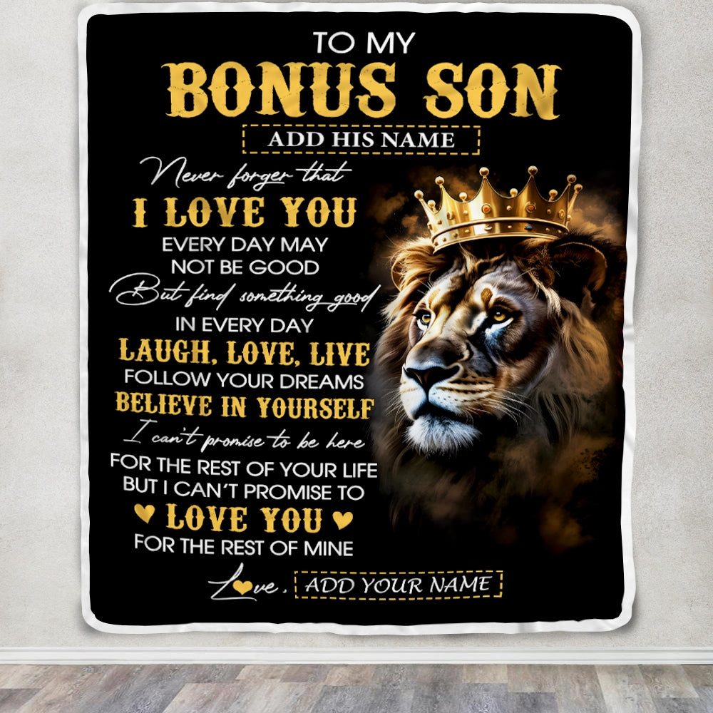 Personalized To My Bonus Son Gifts Blanket From Stepdad Stepmom Laugh Love Live Lion Stepson Happy Birthday Gifts Graduation Christmas Custom Fleece Blanket | teecentury
