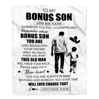 Personalized To My Bonus Son Gifts Blanket From Stepdad Whenever Man Unique Birthday Gifts For Stepson Graduation Christmas Custom Fleece Throw Blanket | teecentury