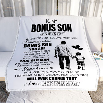 Personalized To My Bonus Son Gifts Blanket From Stepdad Whenever Man Unique Birthday Gifts For Stepson Graduation Christmas Custom Fleece Throw Blanket | teecentury