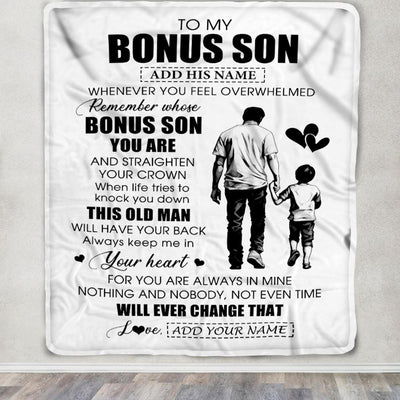 Personalized To My Bonus Son Gifts Blanket From Stepdad Whenever Man Unique Birthday Gifts For Stepson Graduation Christmas Custom Fleece Throw Blanket | teecentury