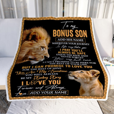 Personalized To My Bonus Son Gifts Blanket From Stepdad Wherever Your Journey In Life Lion StepSon Birthday Gifts Christmas Customized Fleece Blanket | teecentury