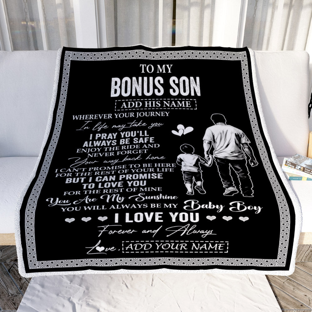 Personalized To My Bonus Son Gifts Blanket From Stepdad Wherever Your Journey In Life Stepfahter Stepdaughter Birthday Gifts Christmas Custom Fleece Blanket | teecentury