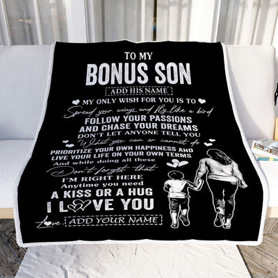 Personalized To My Bonus Son Gifts Blanket From Stepmom My Only Wish For You Stepson Birthday Gifts Graduation Christmas Customized Fleece Throw Blanket | teecentury