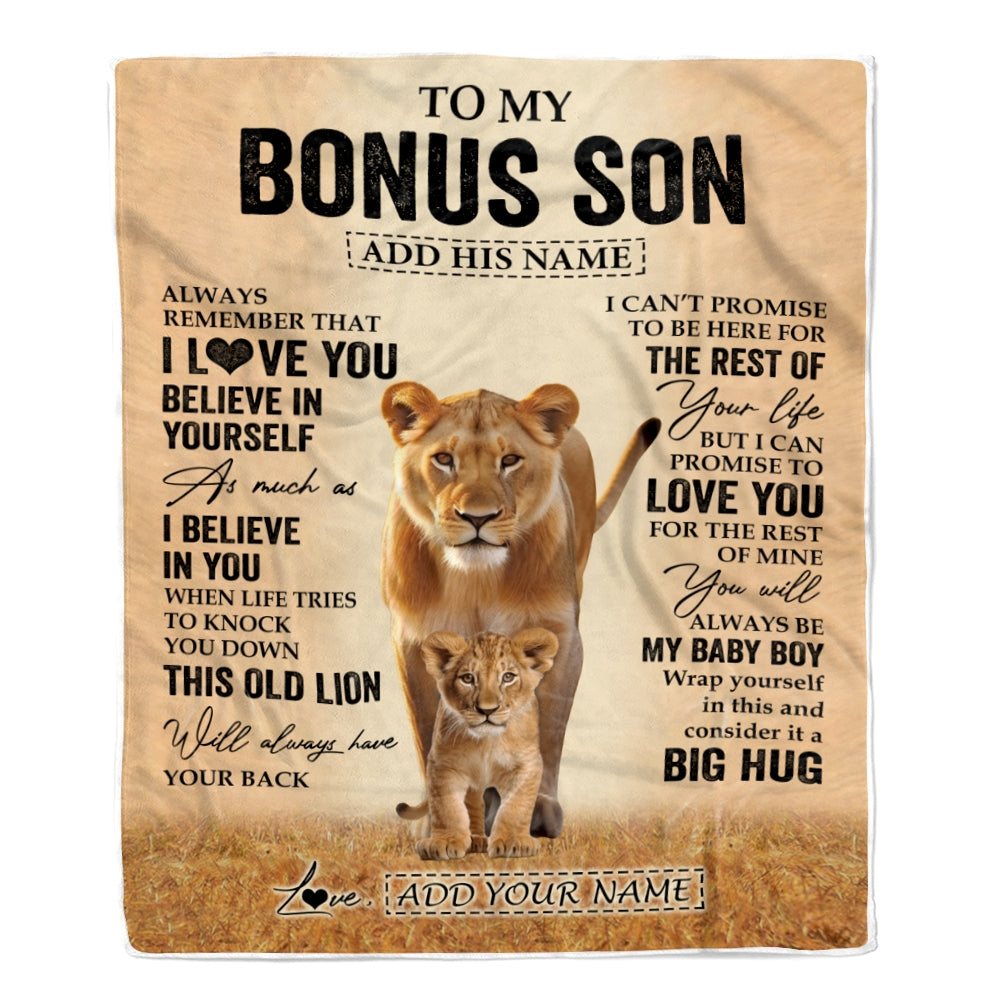 Personalized To My Bonus Son Gifts Blanket From Stepmom Stepdad Always Remember Lion Gifts For Stepson Birthday Graduation Christmas Customized Fleece Blanket | teecentury