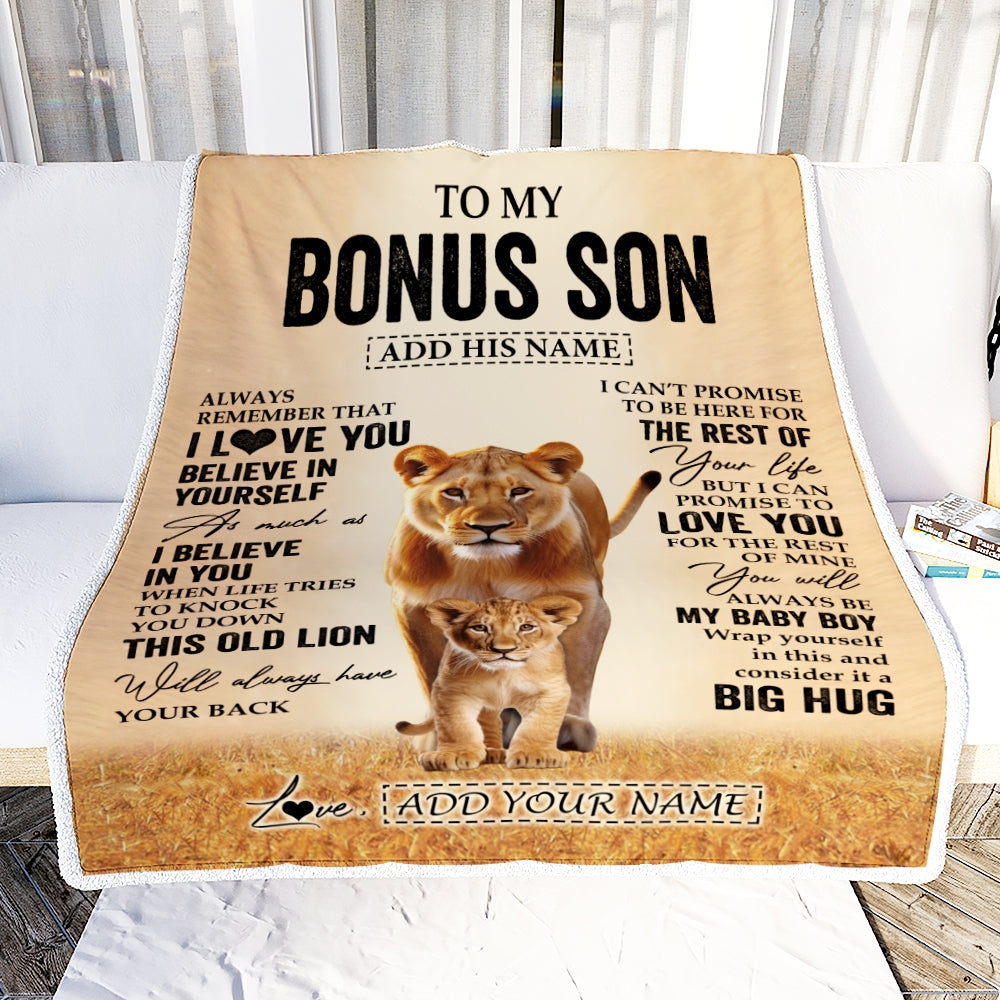 Personalized To My Bonus Son Gifts Blanket From Stepmom Stepdad Always Remember Lion Gifts For Stepson Birthday Graduation Christmas Customized Fleece Blanket | teecentury