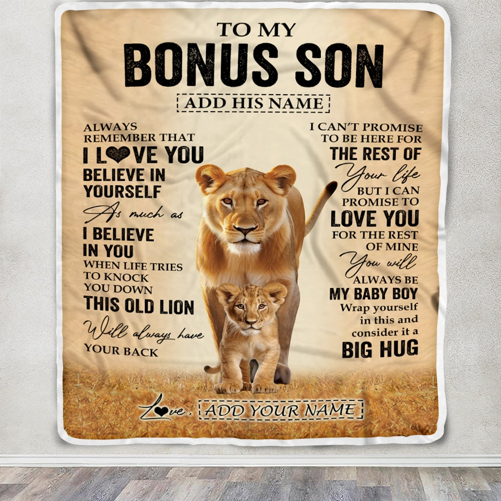 Personalized To My Bonus Son Gifts Blanket From Stepmom Stepdad Always Remember Lion Gifts For Stepson Birthday Graduation Christmas Customized Fleece Blanket | teecentury