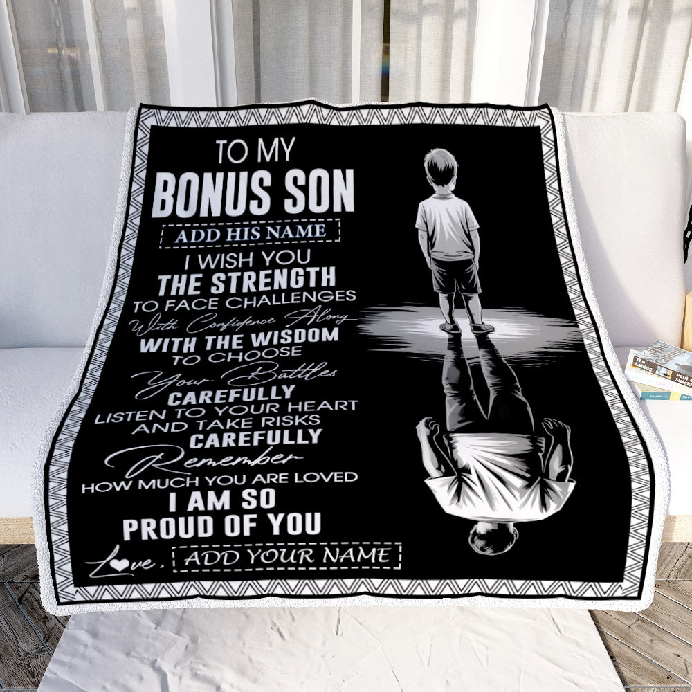 Personalized To My Bonus Son Gifts Blanket From Stepmom Stepdad I Wish You The Strength Stepson Birthday Gifts Christmas Graduation Custom Fleece Blanket | teecentury