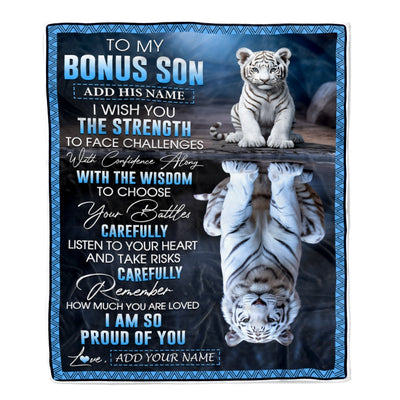 Personalized To My Bonus Son Gifts Blanket From Stepmom Stepdad I Wish You The Strength White Tier Stepson Birthday Gifts Christmas Custom Fleece Blanket | teecentury