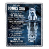 Personalized To My Bonus Son Gifts Blanket From Stepmom Stepdad I Wish You The Strength Wolf Stepson Birthday Gifts Christmas Graduation Fleece Blanket | teecentury