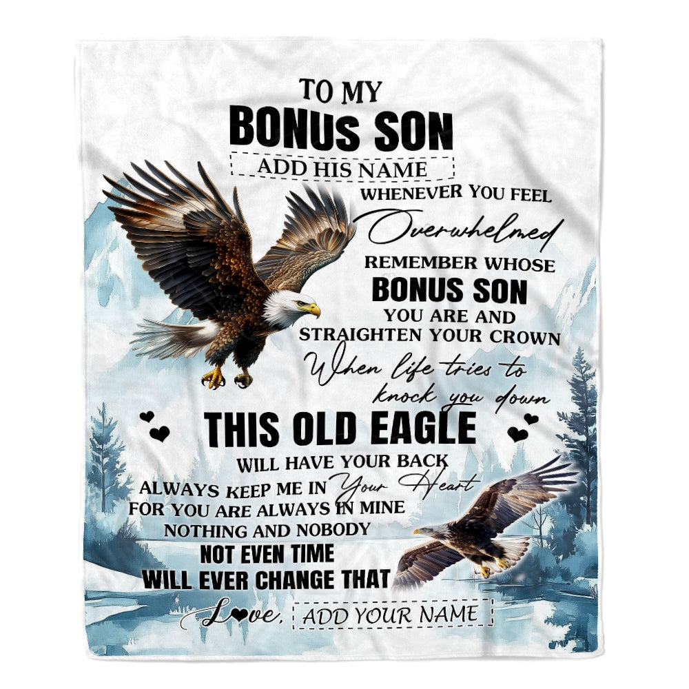Personalized To My Bonus Son Gifts Blanket From Stepmom Stepdad Whenever Eagle Unique Birthday Gifts For Stepson Graduation Christmas Custom Fleece Blanket | teecentury