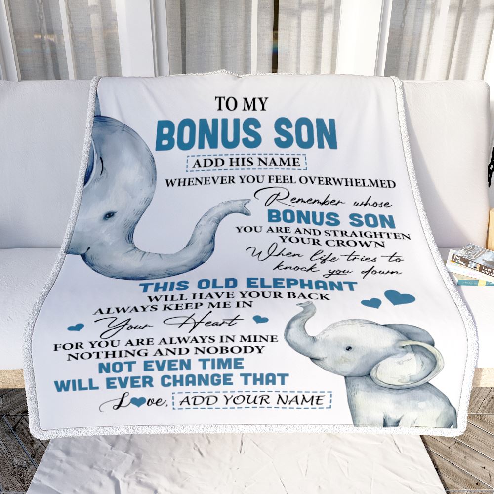 Personalized To My Bonus Son Gifts Blanket From Stepmom Stepdad Whenever Elephant Unique Birthday Gifts For Stepson Graduation Christmas Fleece Blanket | teecentury