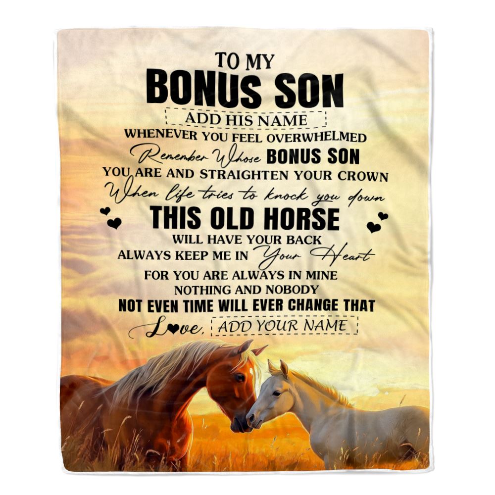 Personalized To My Bonus Son Gifts Blanket From Stepmom Stepdad Whenever Horse Unique Birthday Gifts For Stepson Graduation Christmas Custom Fleece Blanket | teecentury