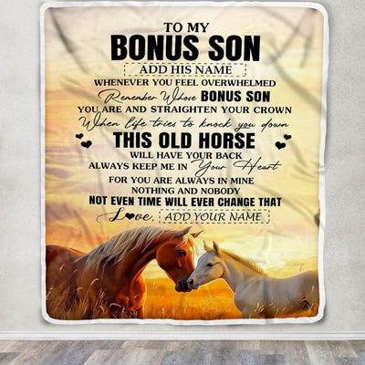 Personalized To My Bonus Son Gifts Blanket From Stepmom Stepdad Whenever Horse Unique Birthday Gifts For Stepson Graduation Christmas Custom Fleece Blanket | teecentury