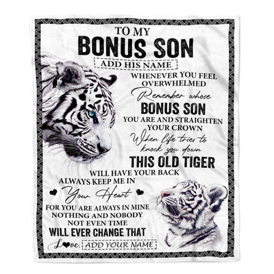 Personalized To My Bonus Son Gifts Blanket From Stepmom Stepdad Whenever White Tiger Unique Birthday Gifts For Stepson Graduation Christmas Fleece Blanket | teecentury