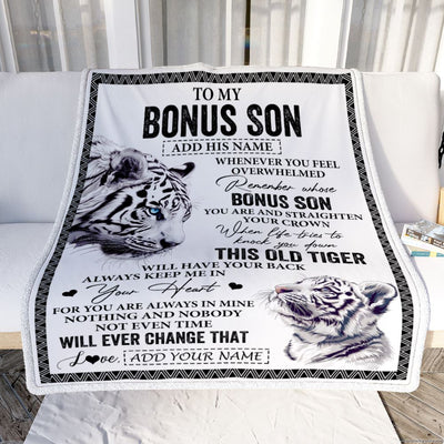Personalized To My Bonus Son Gifts Blanket From Stepmom Stepdad Whenever White Tiger Unique Birthday Gifts For Stepson Graduation Christmas Fleece Blanket | teecentury