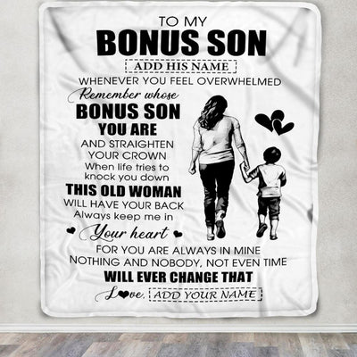 Personalized To My Bonus Son Gifts Blanket From Stepmom Stepdad Whenever Woman Unique Birthday Gifts For Stepson Graduation Christmas Custom Fleece Blanket | teecentury