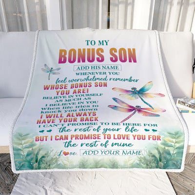 Personalized To My Bonus Son Gifts Blanket From Stepmom Stepdad Whenever You Feel Dragonfly Stepson Birthday Gifts Christmas Customized Fleece Blanket | teecentury