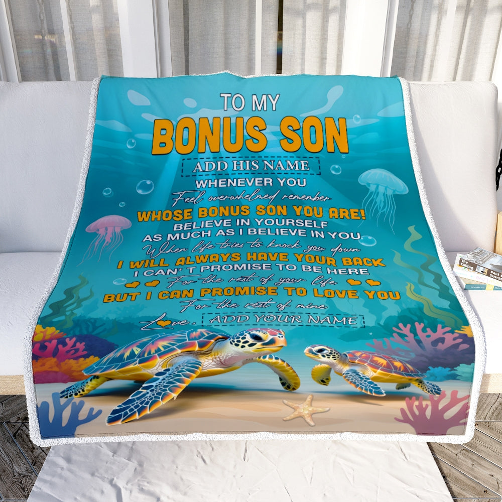 Personalized To My Bonus Son Gifts Blanket From Stepmom Stepdad Whenever You Feel Turtle Stepson Birthday Gifts Graduation Christmas Customized Fleece Blanket | teecentury