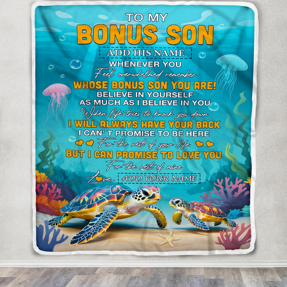 Personalized To My Bonus Son Gifts Blanket From Stepmom Stepdad Whenever You Feel Turtle Stepson Birthday Gifts Graduation Christmas Customized Fleece Blanket | teecentury