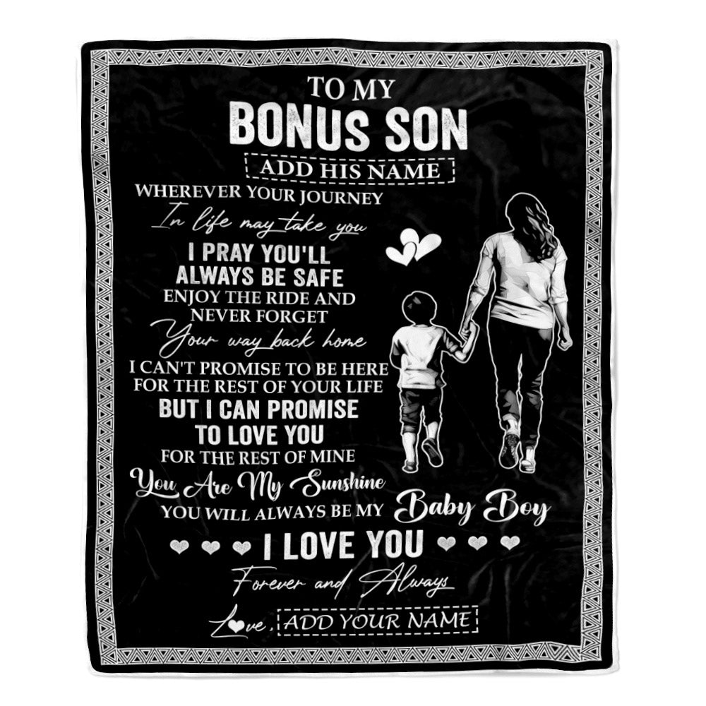Personalized To My Bonus Son Gifts Blanket From Stepmom Wherever Your Journey In Life Stepmother Stepdaughter Birthday Gifts Christmas Custom Fleece Blanket | teecentury
